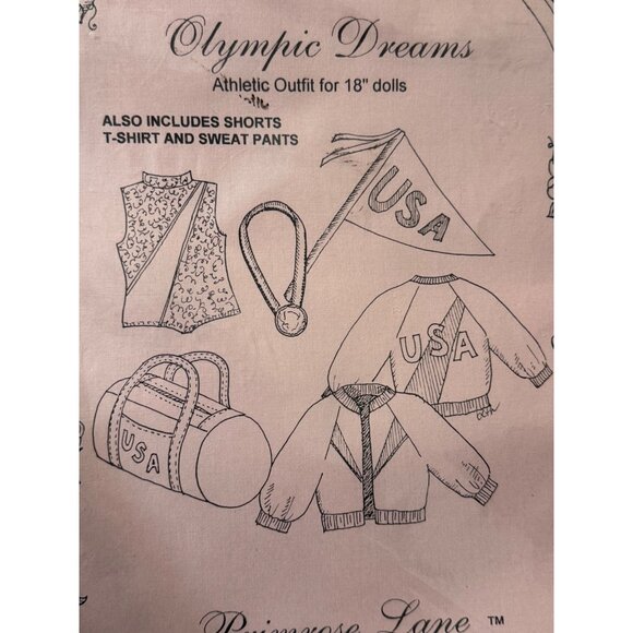 Olympic Dreams Athletic Outfit Pattern 18” Doll Primrose Lane UNCUT Pattern 1996 - Picture 2 of 7
